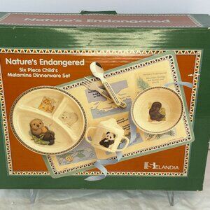 Selandia Natures Endangered Animals Melamine New 6pc Child’s Dinnerware Set
